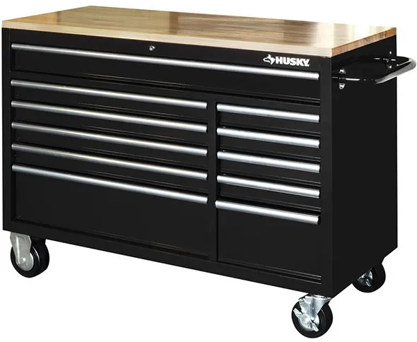 Husky 52 in. 11-Drawer Mobile Workbench with Solid Wood Top